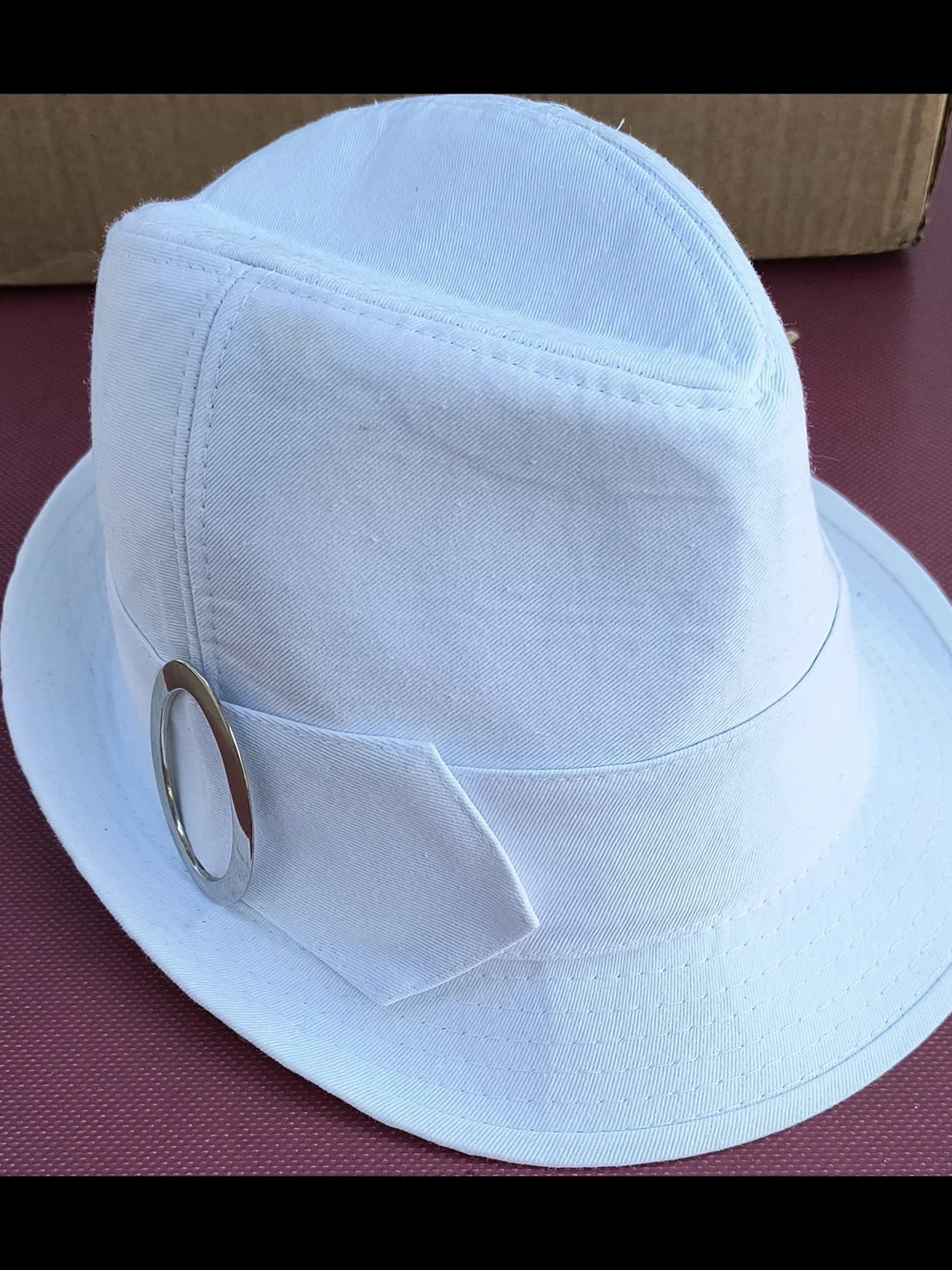 attention White Bucket Hat with Silver Ring Accent